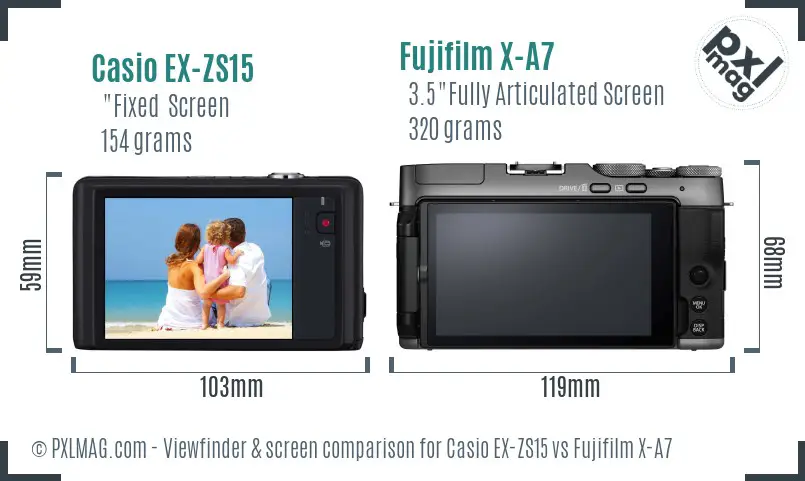 Casio EX-ZS15 vs Fujifilm X-A7 Screen and Viewfinder comparison