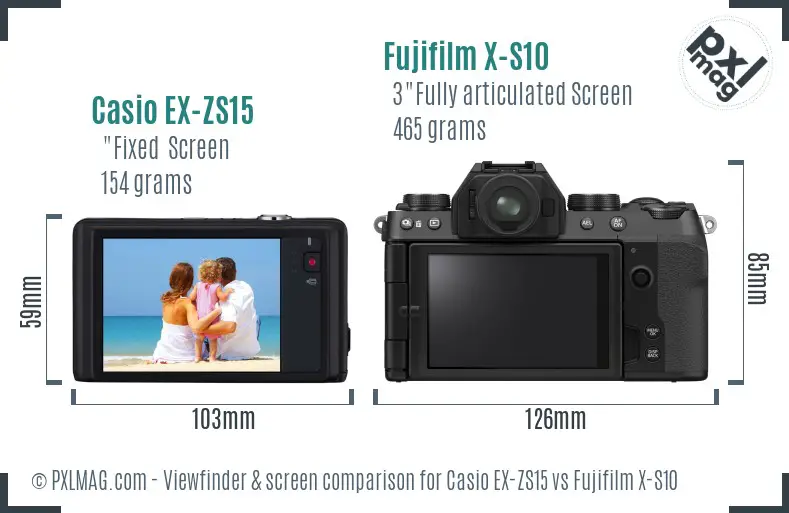 Casio EX-ZS15 vs Fujifilm X-S10 Screen and Viewfinder comparison
