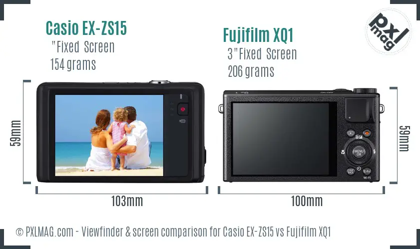 Casio EX-ZS15 vs Fujifilm XQ1 Screen and Viewfinder comparison