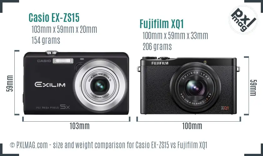 Casio EX-ZS15 vs Fujifilm XQ1 size comparison