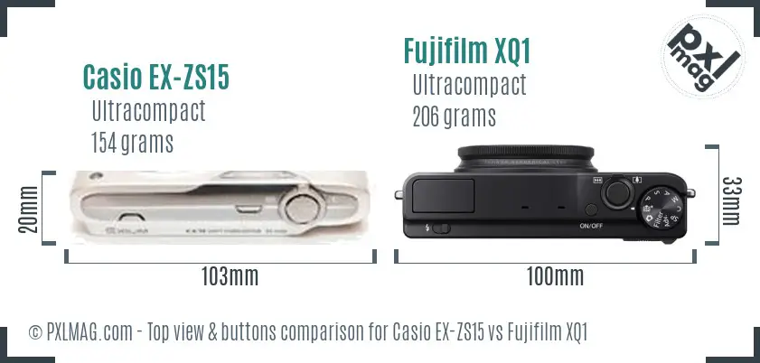 Casio EX-ZS15 vs Fujifilm XQ1 top view buttons comparison