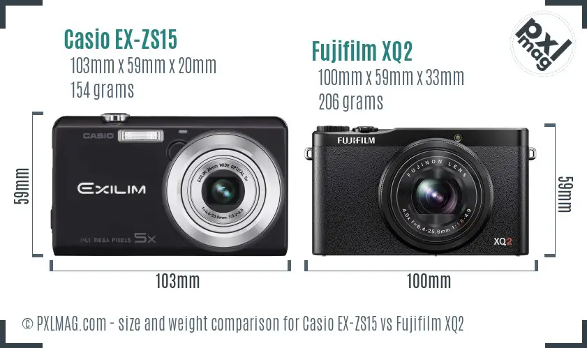 Casio EX-ZS15 vs Fujifilm XQ2 size comparison