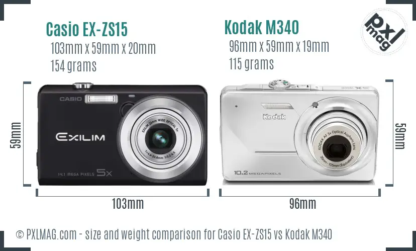 Casio EX-ZS15 vs Kodak M340 size comparison Casio EX-ZS15 vs Kodak M340 size comparison