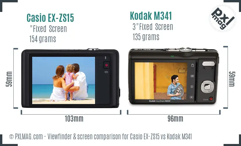 Casio EX-ZS15 vs Kodak M341 Screen and Viewfinder comparison