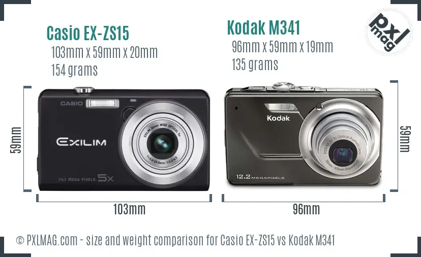 Casio EX-ZS15 vs Kodak M341 size comparison