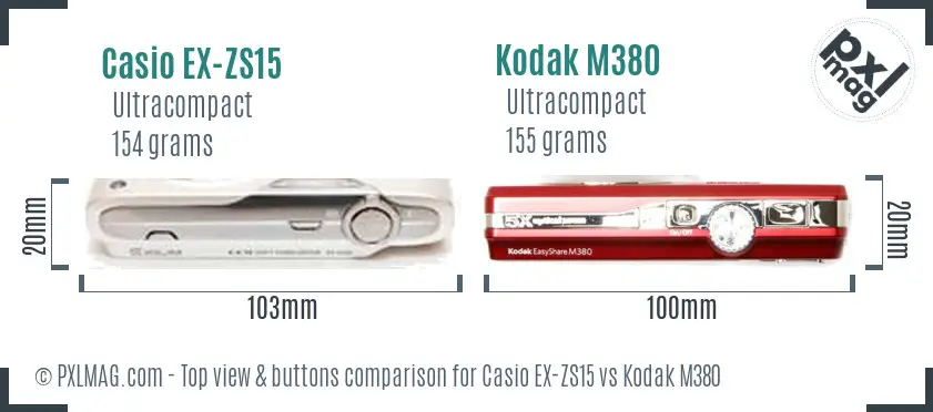 Casio EX-ZS15 vs Kodak M380 top view buttons comparison Casio EX-ZS15 vs Kodak M380 top view buttons comparison