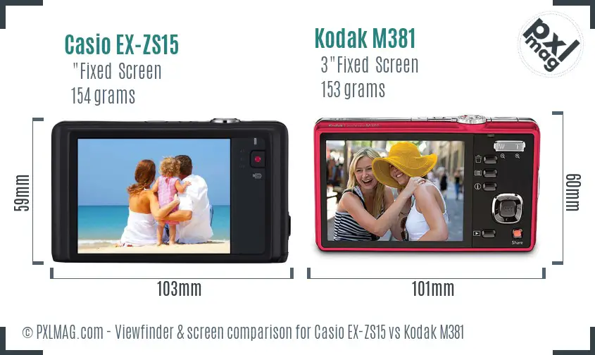Casio EX-ZS15 vs Kodak M381 Screen and Viewfinder comparison