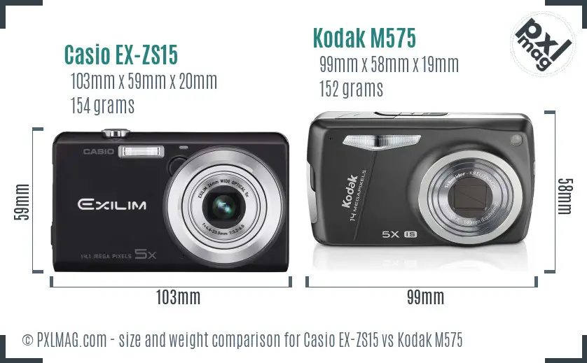 Casio EX-ZS15 vs Kodak M575 size comparison Casio EX-ZS15 vs Kodak M575 size comparison