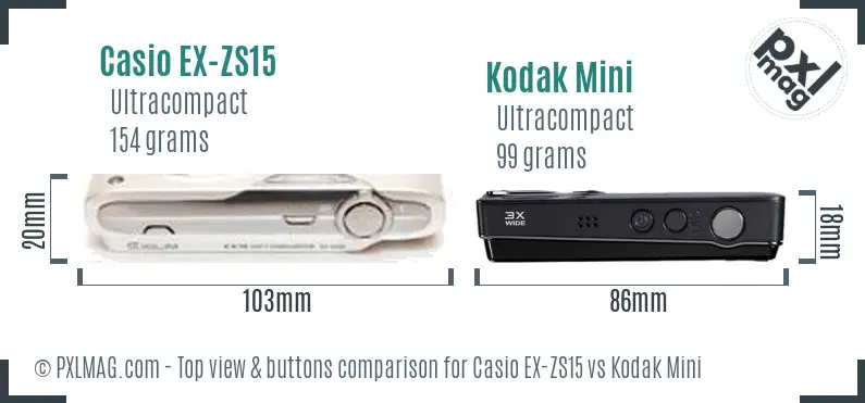 Casio EX-ZS15 vs Kodak Mini top view buttons comparison