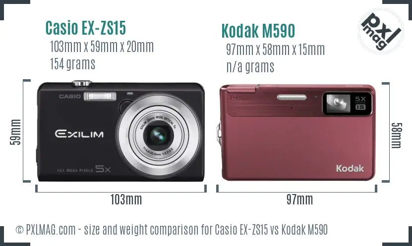 Casio EX-ZS15 vs Kodak M590 size comparison Casio EX-ZS15 vs Kodak M590 size comparison