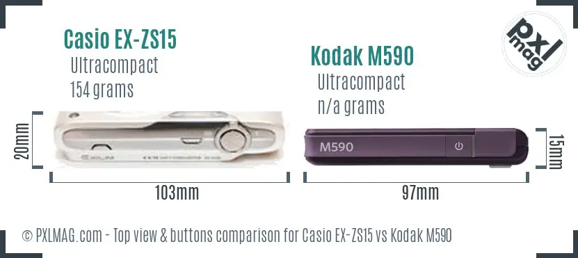 Casio EX-ZS15 vs Kodak M590 top view buttons comparison Casio EX-ZS15 vs Kodak M590 top view buttons comparison