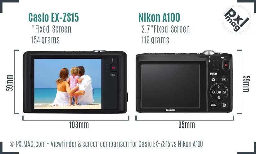Casio EX-ZS15 vs Nikon A100 Screen and Viewfinder comparison