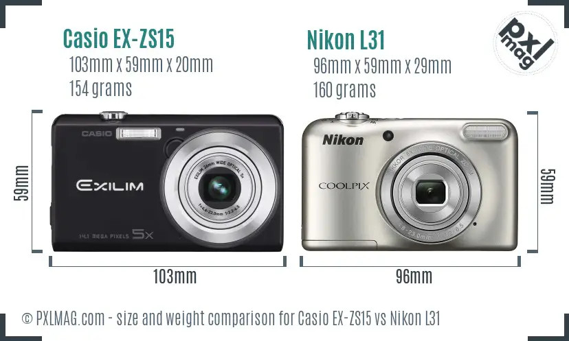 Casio EX-ZS15 vs Nikon L31 size comparison
