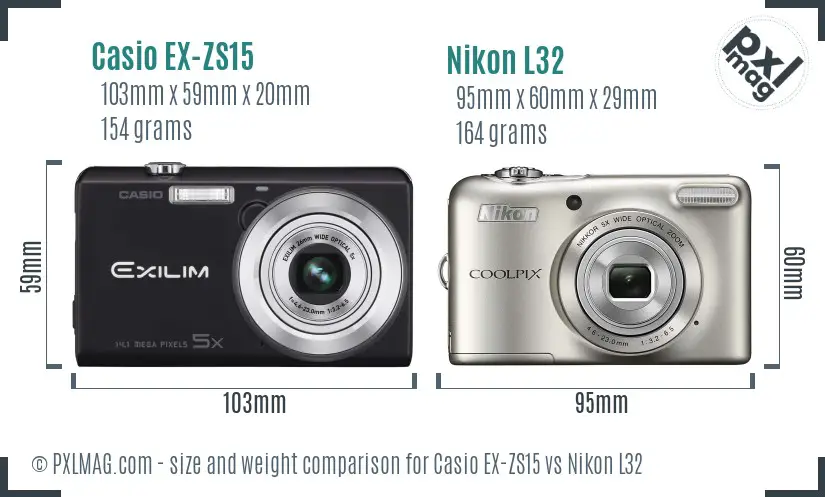 Casio EX-ZS15 vs Nikon L32 size comparison