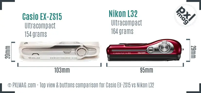 Casio EX-ZS15 vs Nikon L32 top view buttons comparison
