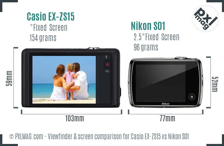 Casio EX-ZS15 vs Nikon S01 Screen and Viewfinder comparison Casio EX-ZS15 vs Nikon S01 Screen and Viewfinder comparison