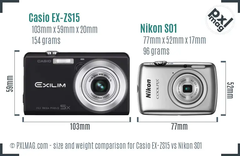 Casio EX-ZS15 vs Nikon S01 size comparison Casio EX-ZS15 vs Nikon S01 size comparison