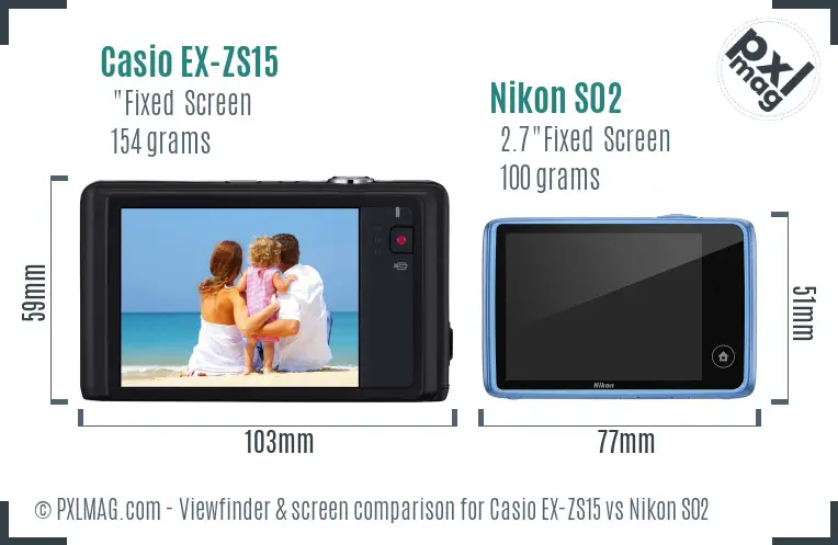 Casio EX-ZS15 vs Nikon S02 Screen and Viewfinder comparison