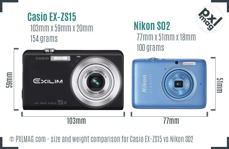 Casio EX-ZS15 vs Nikon S02 size comparison