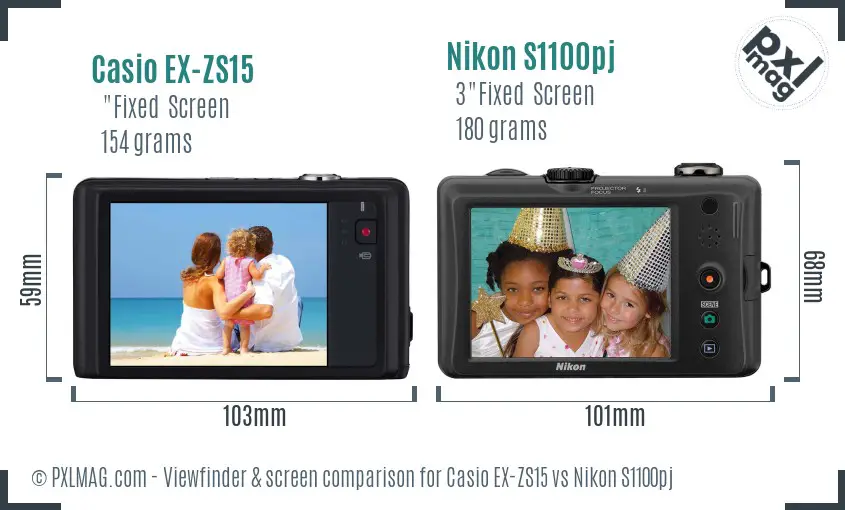 Casio EX-ZS15 vs Nikon S1100pj Screen and Viewfinder comparison