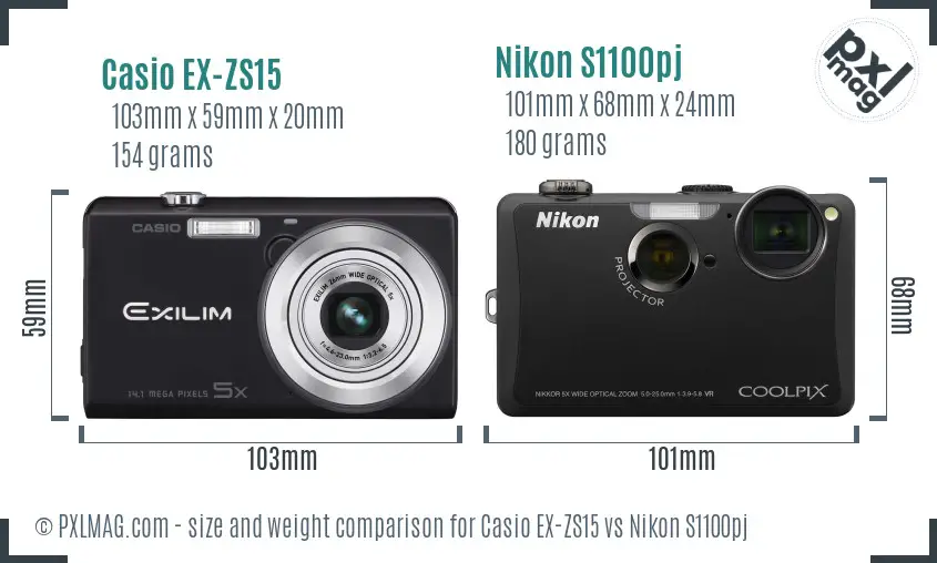 Casio EX-ZS15 vs Nikon S1100pj size comparison