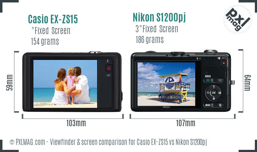 Casio EX-ZS15 vs Nikon S1200pj Screen and Viewfinder comparison