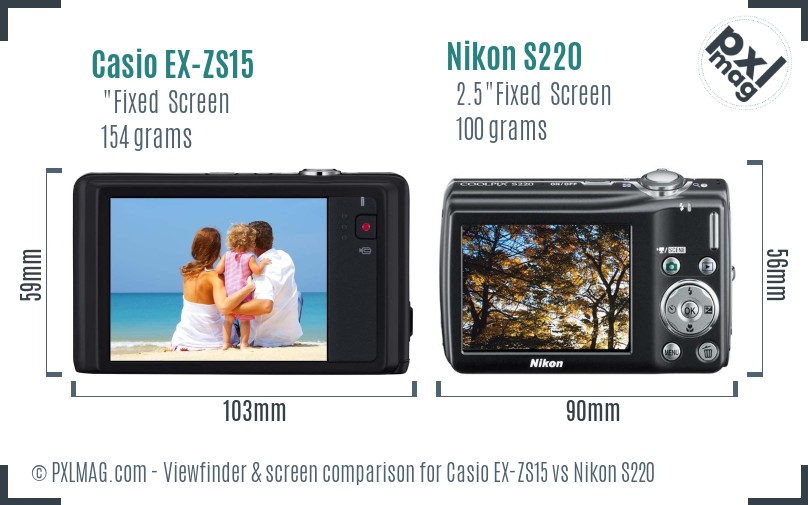 Casio EX-ZS15 vs Nikon S220 Screen and Viewfinder comparison