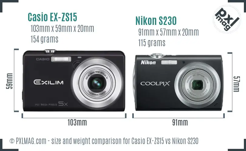 Casio EX-ZS15 vs Nikon S230 size comparison