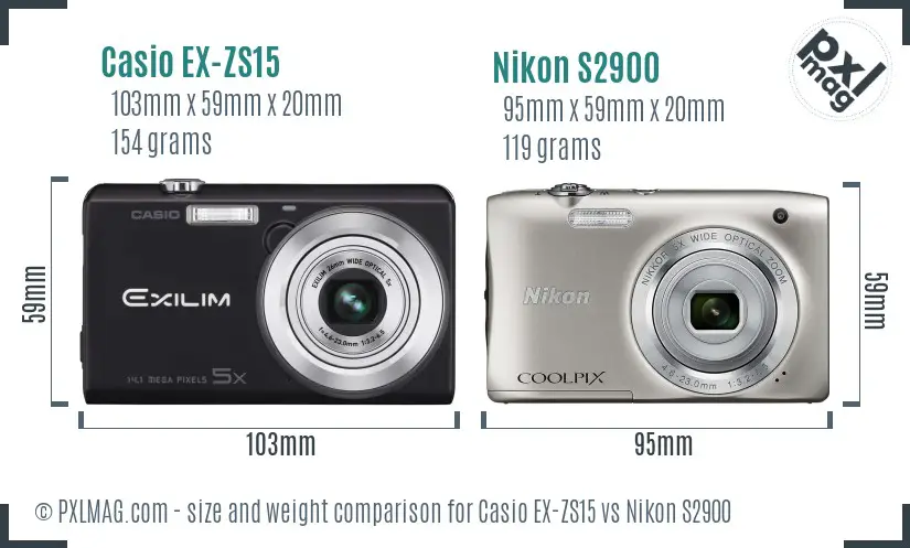 Casio EX-ZS15 vs Nikon S2900 size comparison