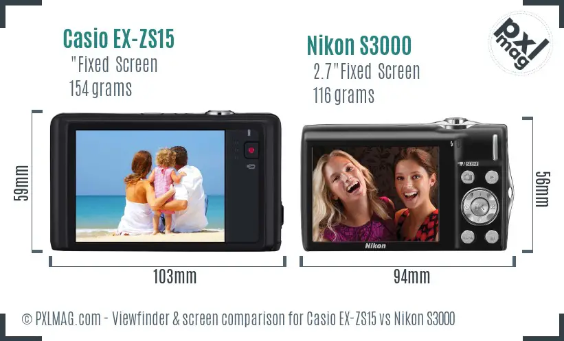 Casio EX-ZS15 vs Nikon S3000 Screen and Viewfinder comparison