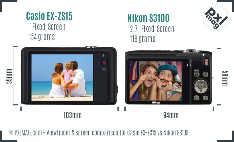 Casio EX-ZS15 vs Nikon S3100 Screen and Viewfinder comparison