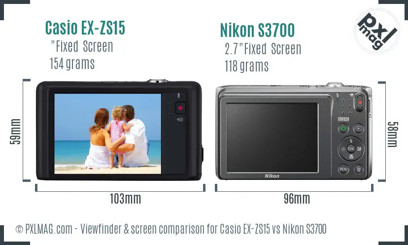 Casio EX-ZS15 vs Nikon S3700 Screen and Viewfinder comparison