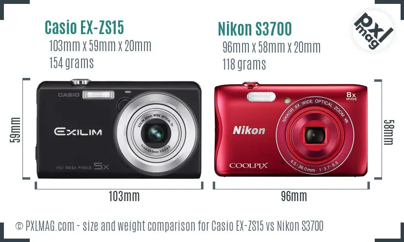 Casio EX-ZS15 vs Nikon S3700 size comparison
