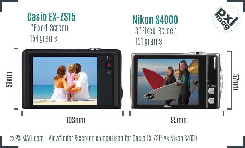 Casio EX-ZS15 vs Nikon S4000 Screen and Viewfinder comparison