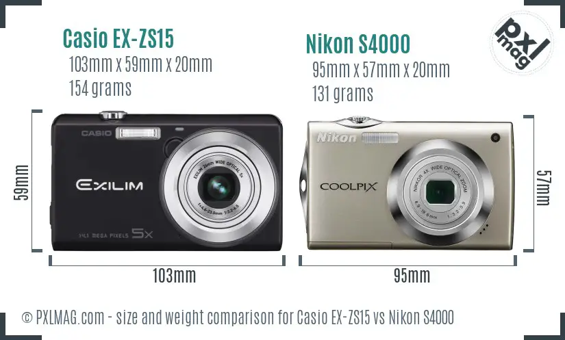 Casio EX-ZS15 vs Nikon S4000 size comparison