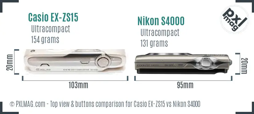 Casio EX-ZS15 vs Nikon S4000 top view buttons comparison