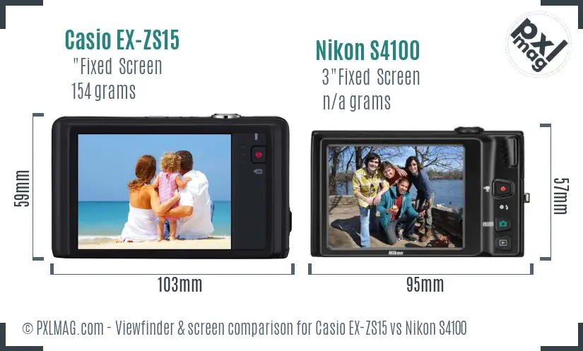 Casio EX-ZS15 vs Nikon S4100 Screen and Viewfinder comparison