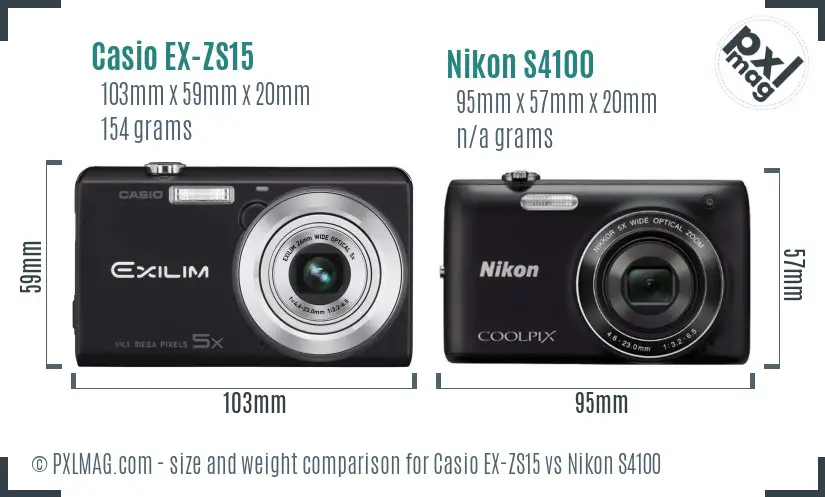 Casio EX-ZS15 vs Nikon S4100 size comparison