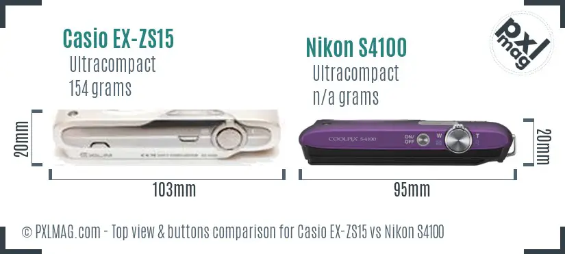 Casio EX-ZS15 vs Nikon S4100 top view buttons comparison