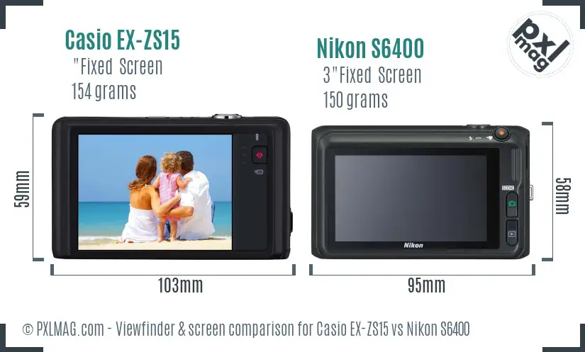 Casio EX-ZS15 vs Nikon S6400 Screen and Viewfinder comparison