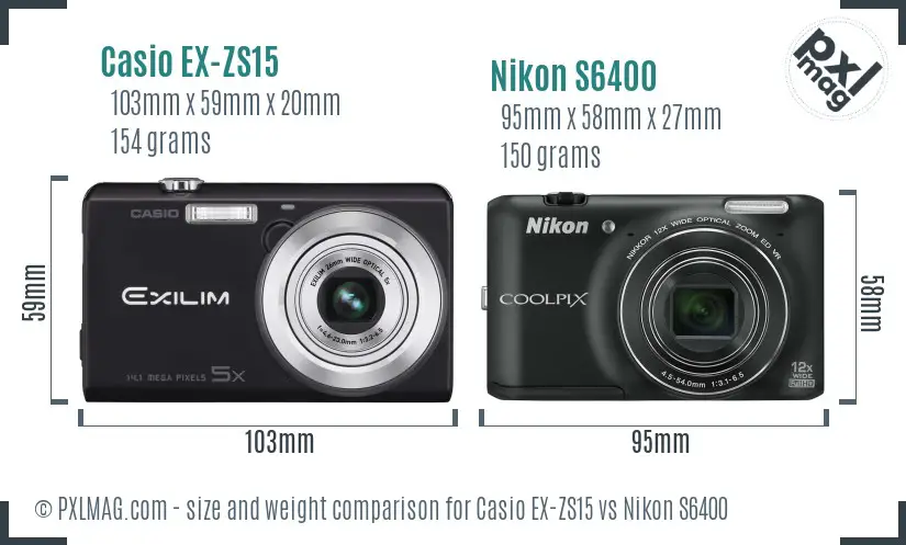 Casio EX-ZS15 vs Nikon S6400 size comparison