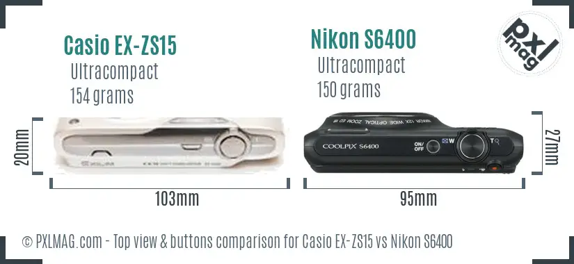 Casio EX-ZS15 vs Nikon S6400 top view buttons comparison