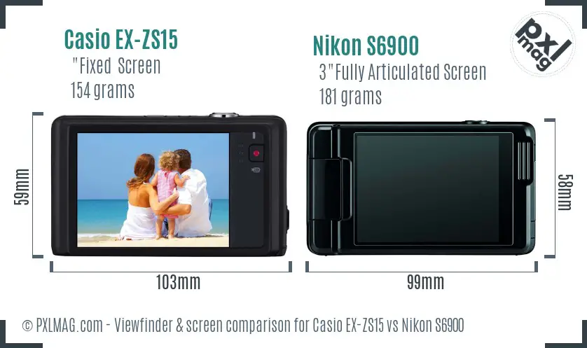 Casio EX-ZS15 vs Nikon S6900 Screen and Viewfinder comparison