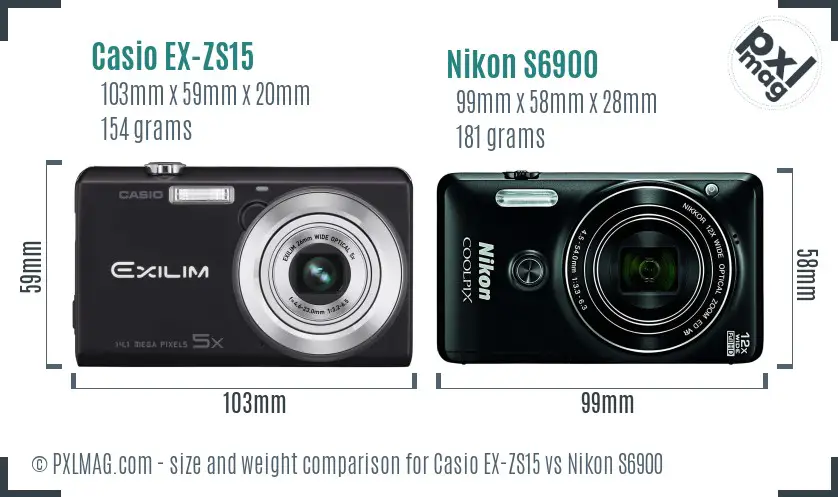 Casio EX-ZS15 vs Nikon S6900 size comparison Casio EX-ZS15 vs Nikon S6900 size comparison