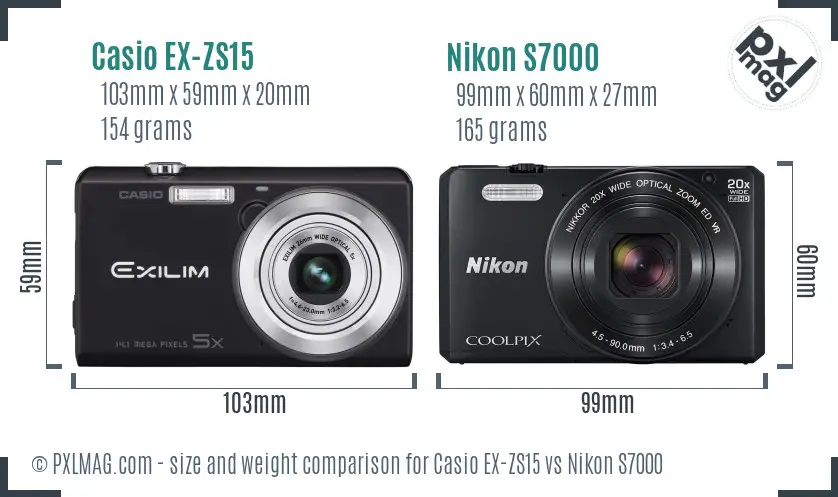 Casio EX-ZS15 vs Nikon S7000 size comparison