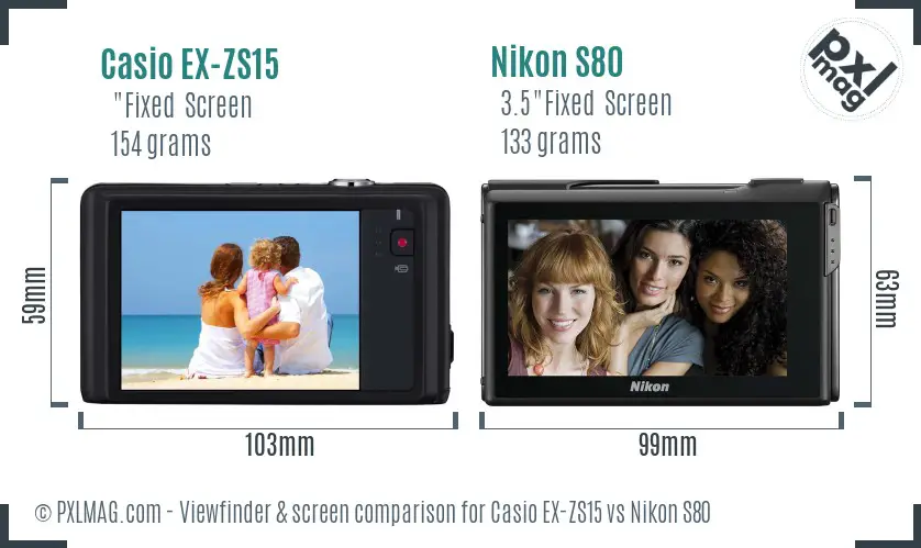 Casio EX-ZS15 vs Nikon S80 Screen and Viewfinder comparison