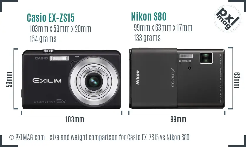 Casio EX-ZS15 vs Nikon S80 size comparison
