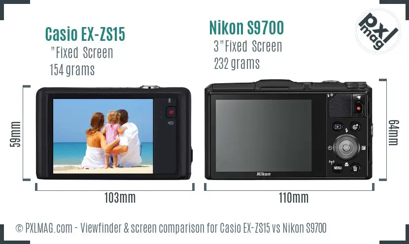 Casio EX-ZS15 vs Nikon S9700 Screen and Viewfinder comparison