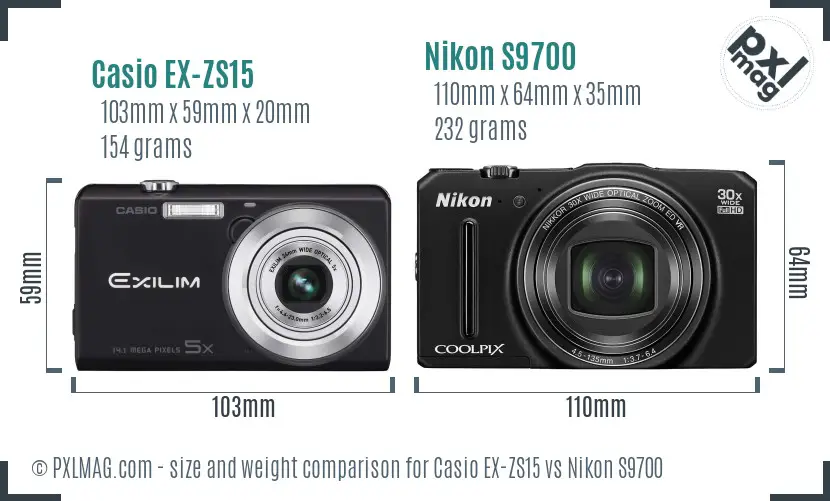 Casio EX-ZS15 vs Nikon S9700 size comparison