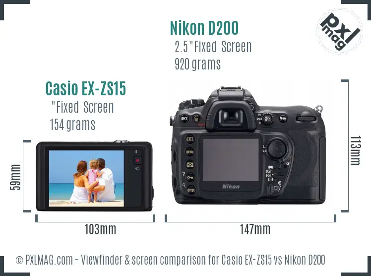 Casio EX-ZS15 vs Nikon D200 Screen and Viewfinder comparison